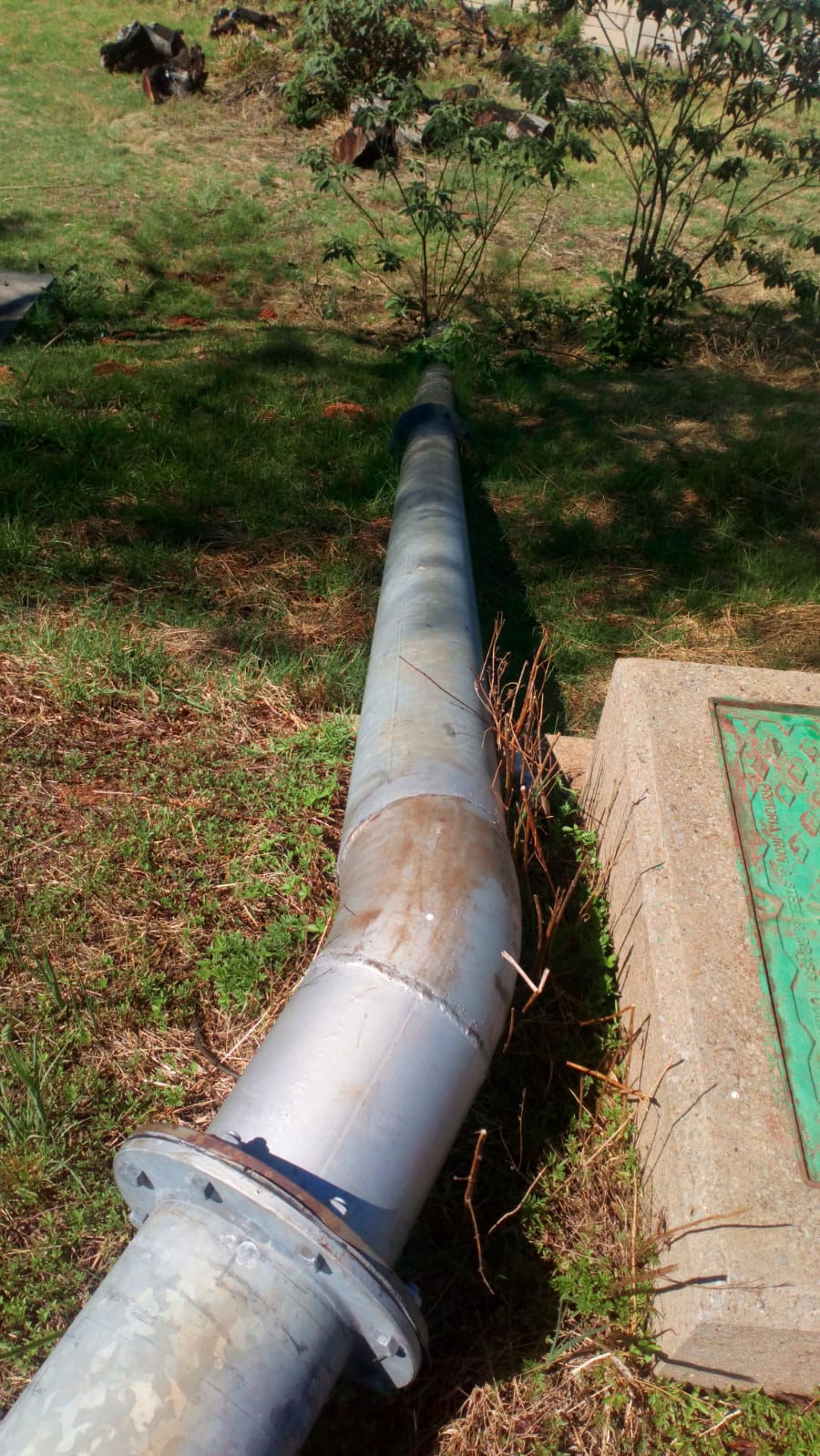 Pumphouse steel pipe works laid out on site.